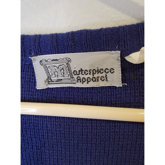 VTG Masterpiece Apparel Large Men's Grandpa Cardigan Blue Fair Isle Sweater - Picture 3 of 5